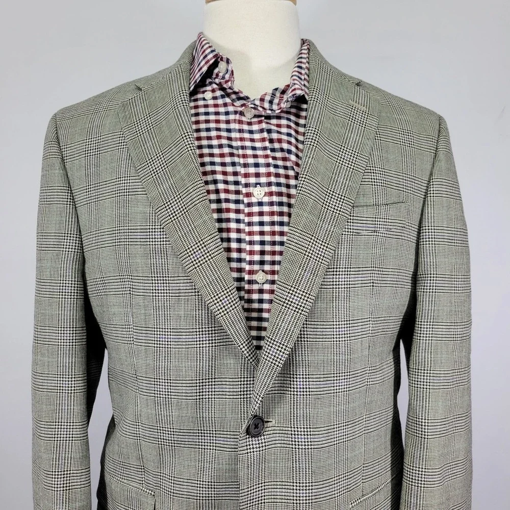Lauren Ralph Lauren Men's Sport Coat‎ Blazer Two Button Gray Plaid SILK WOOL 41R